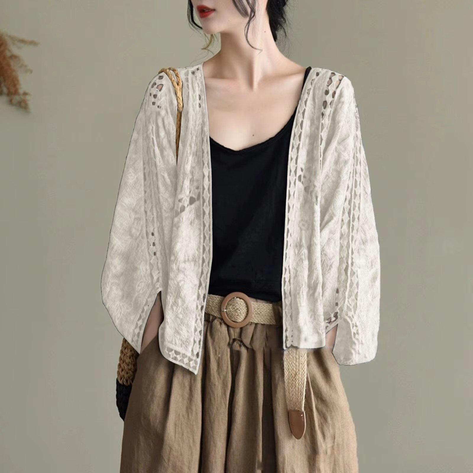 Cardigan pour femmes, haut en maille ajourée d'été, vêtements d'extérieur, cache-maillot, manches co