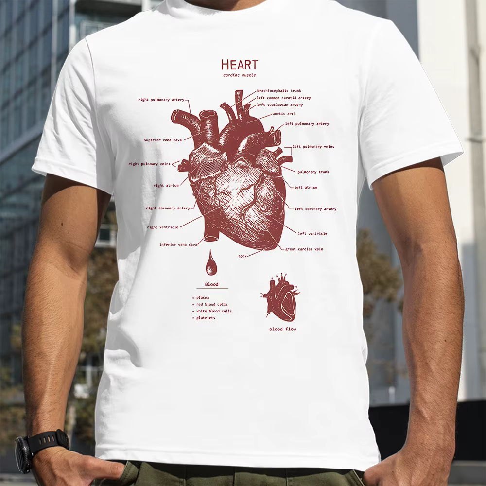 T-shirt unisexe avec anatomie en forme de cœur pour homme, style punk, hip hop, streetwear, décontra