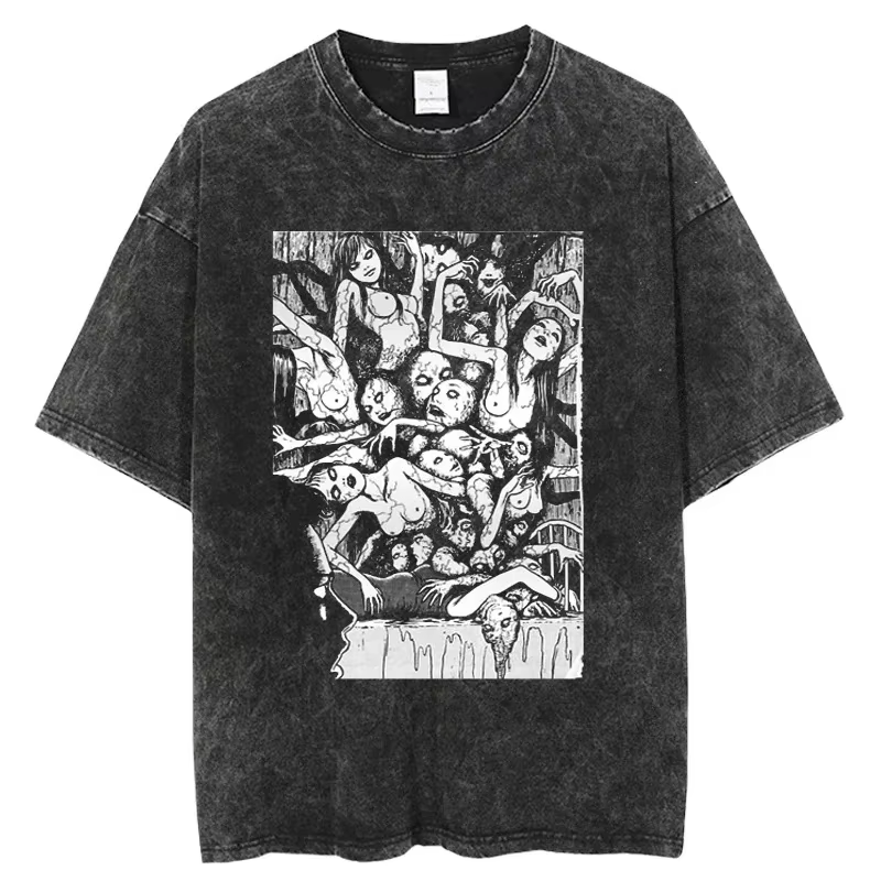T-shirt graphique Horror Manga Tomie pour hommes et femmes, Hip Hop Y2k, délavé, surdimensionné, Str