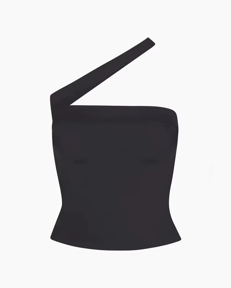 Top halter à coupe diagonale identique à celui de Kylie, coupe courte avec nombril apparent, coupe a