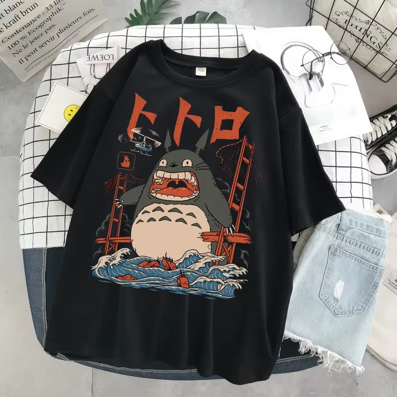 Hayao Miyazaki Anime série Totoro imprimé hommes et femmes décontracté col rond manches courtes Hara