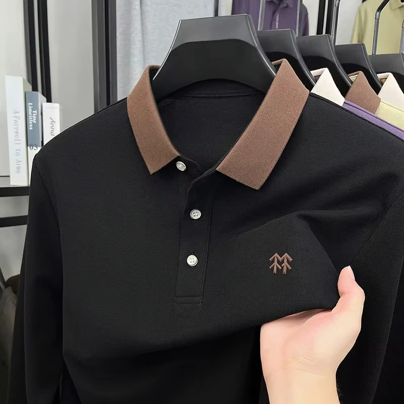 Mode marque de luxe à manches longues polo shirt hommes automne nouvelle tendance badge en relief De