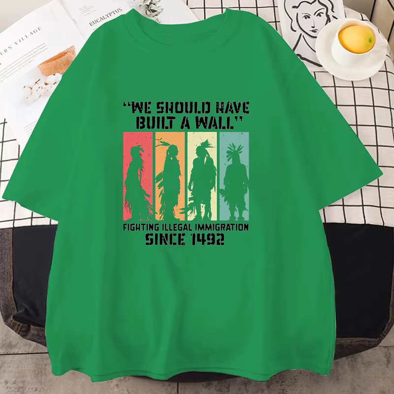 T-shirt drôle à imprimé amérindien pour hommes et femmes, à manches courtes, col rond, décontracté,