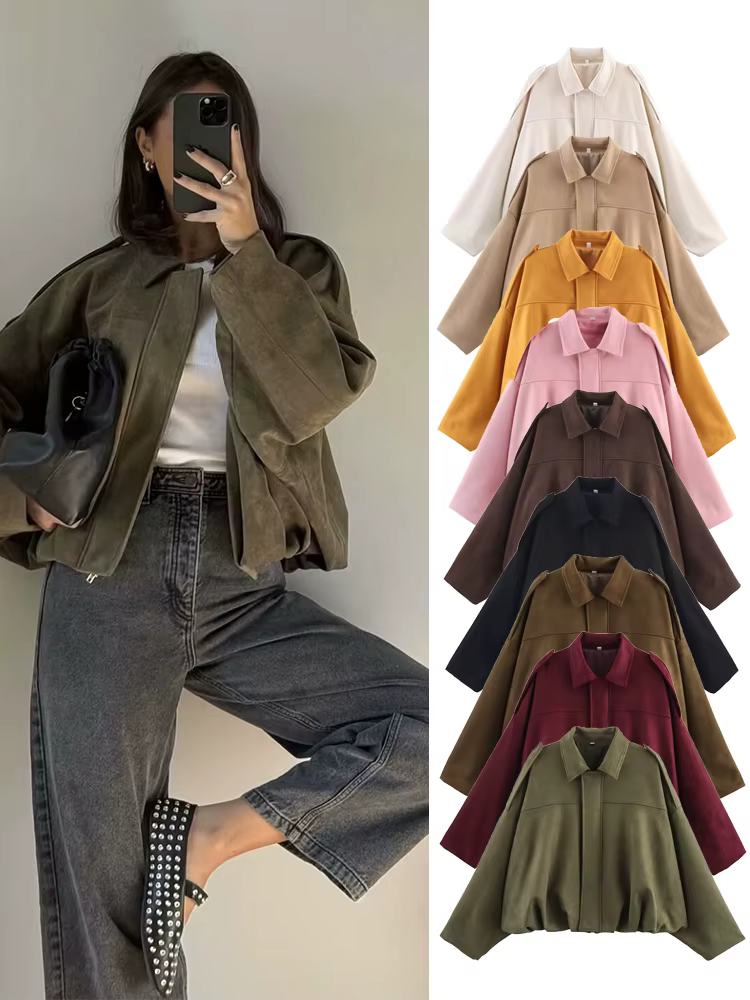 TFMLN femmes daim Bomber veste printemps nouvelle mode fermeture éclair manches longues surdimension