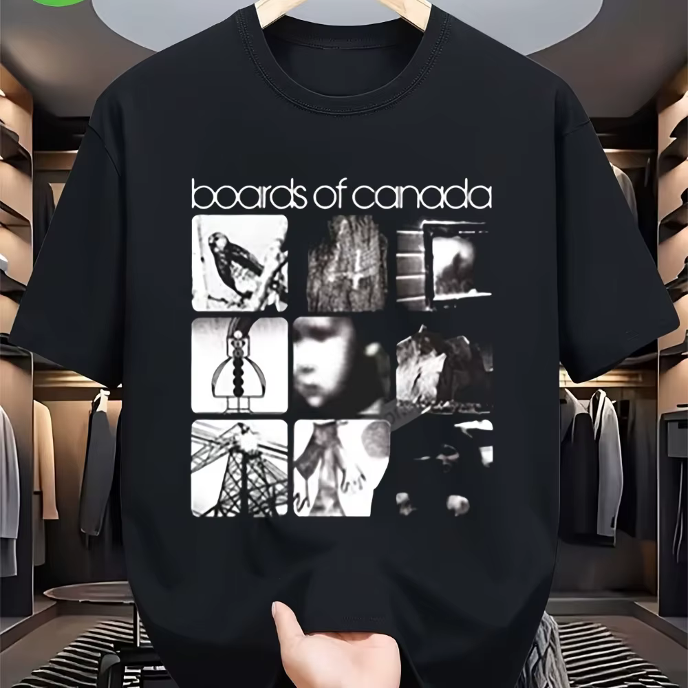 T-shirt noir unisexe avec impression de collage photo du groupe Boards of Canada, streetwear décontr
