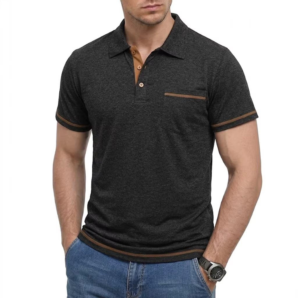 Nouveau Polo Uni Homme Été Manches Courtes Boutonné Col Revers Léger Respirant Sport Décontracté Str
