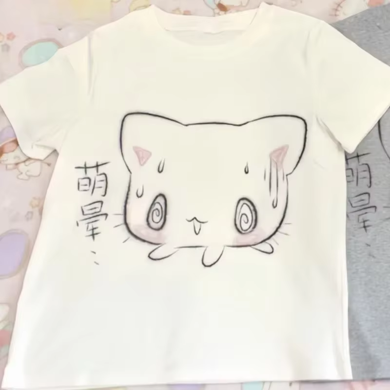 T-shirt japonais à manches courtes et col rond pour femme, vêtement d'été décontracté et mignon, à l
