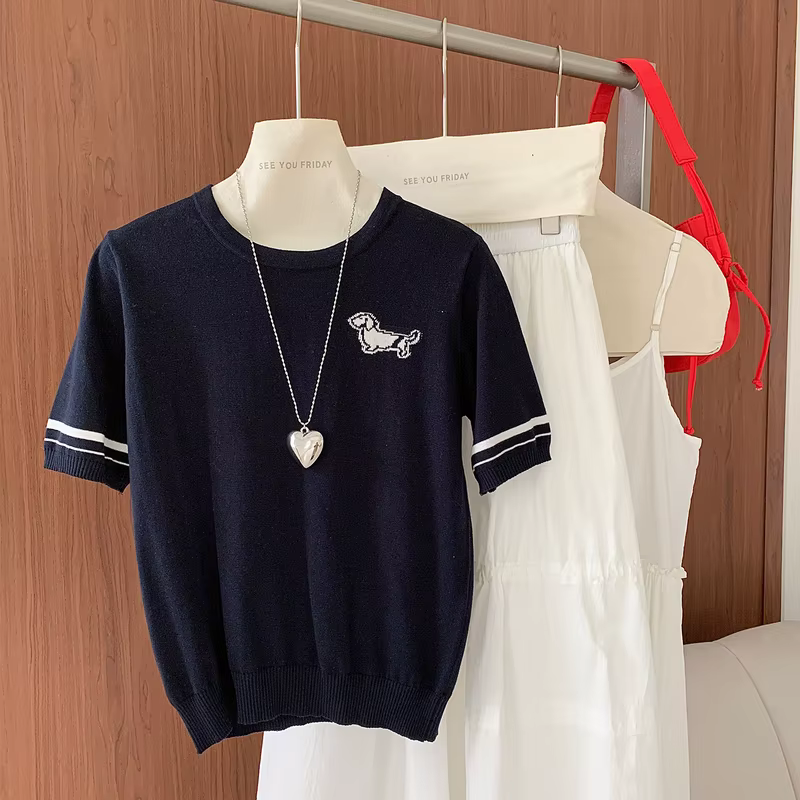 T-shirt d'été pour femmes, 100% coton, manches courtes, col rond, vêtements décontractés, pull basiq