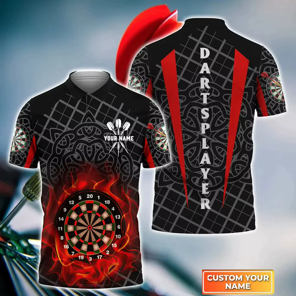 Polo à manches courtes imprimé 3D personnalisé pour homme, équipe de joueurs de fléchettes, chemise 
