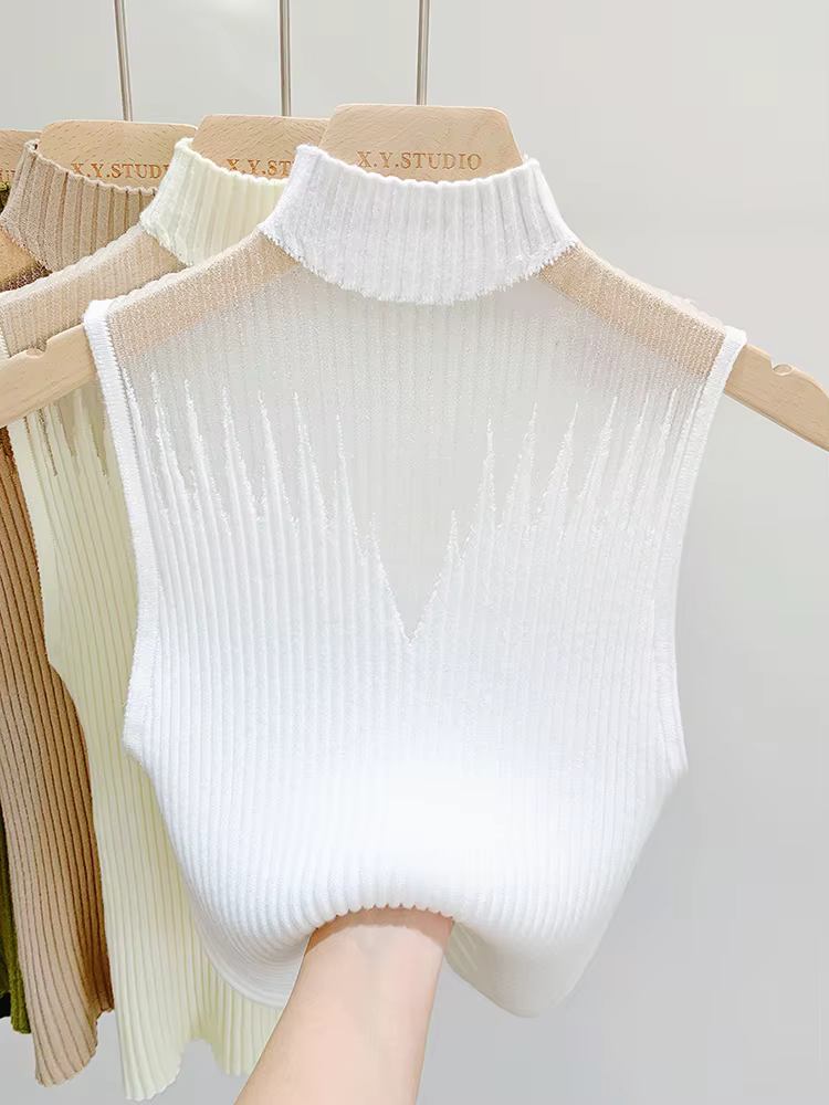 Haut tricoté en maille pour femmes, débardeur Y2K, gilet demi-cou, pull sans manches, Chic, découpé,