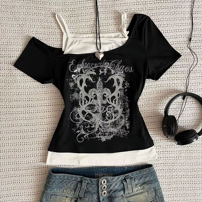T-Shirt Punk Vintage des années 90 pour femmes, Streetwear d'été, Sexy, manches courtes, gothique, S