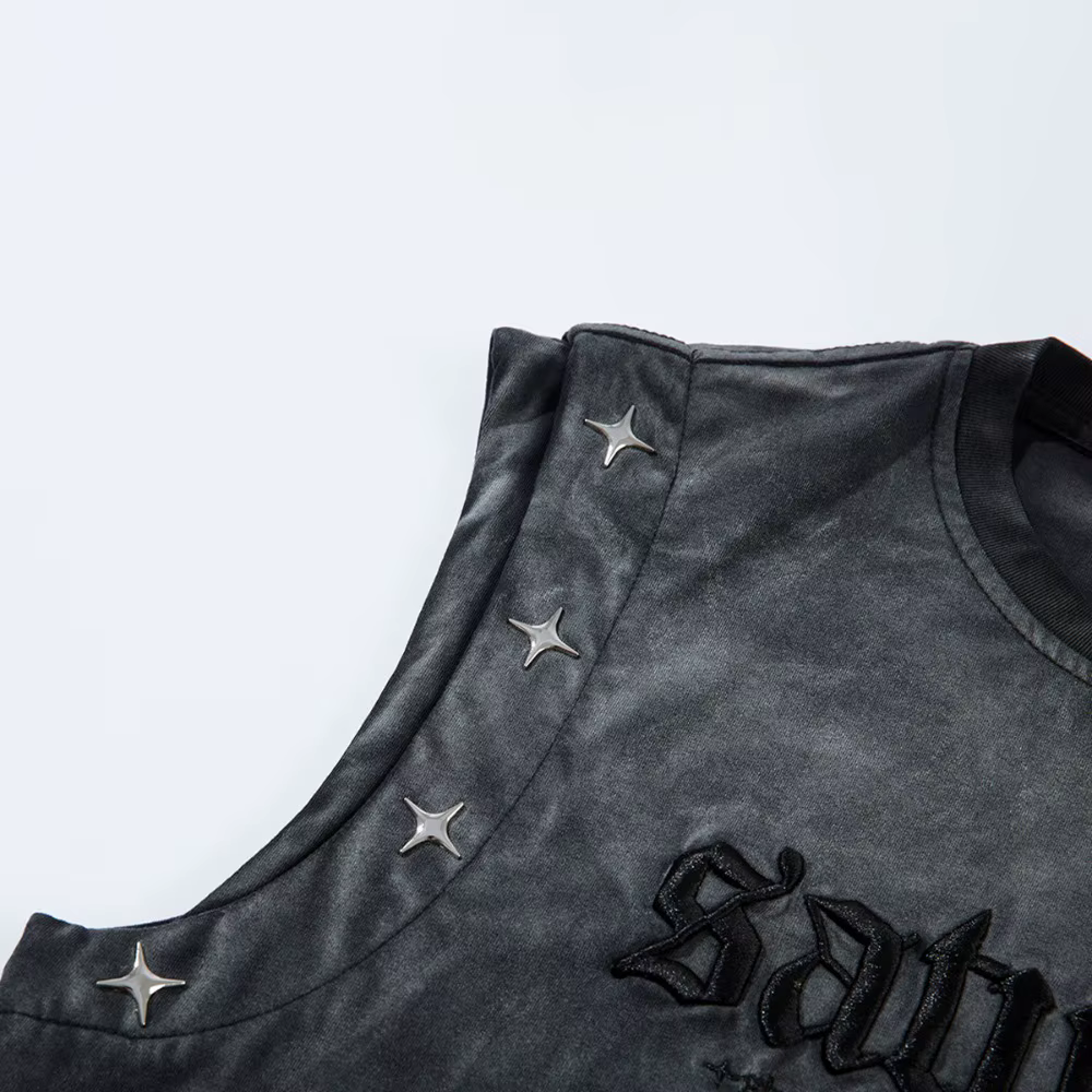 T-shirts d'été débardeurs hommes faux deux rue américaine rétro marque à la mode lourd lavé pur coto