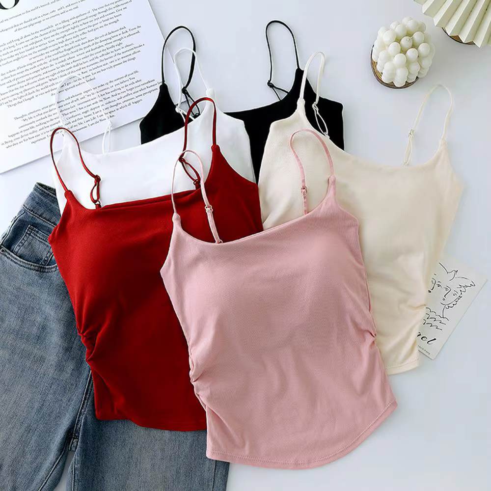 Nouveau femmes débardeurs été couleur unie soutien-gorge intégré Camisole décontracté mince sans man
