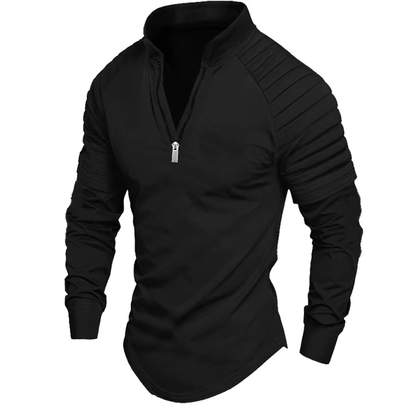 2025 printemps automne hommes Polo mode bras plissé conception à manches longues col montant fermetu