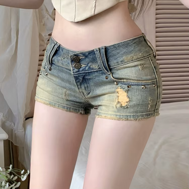 Short en jean pour femme, taille basse, Slim, trou, Denim, Y2k, nouvelle collection 2026