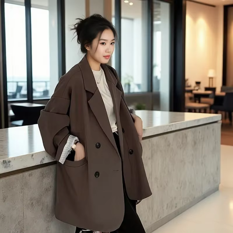 Blazer surdimensionné imbibé coréen pour femmes, blazer noir chic, manteau décontracté, streetwear, 