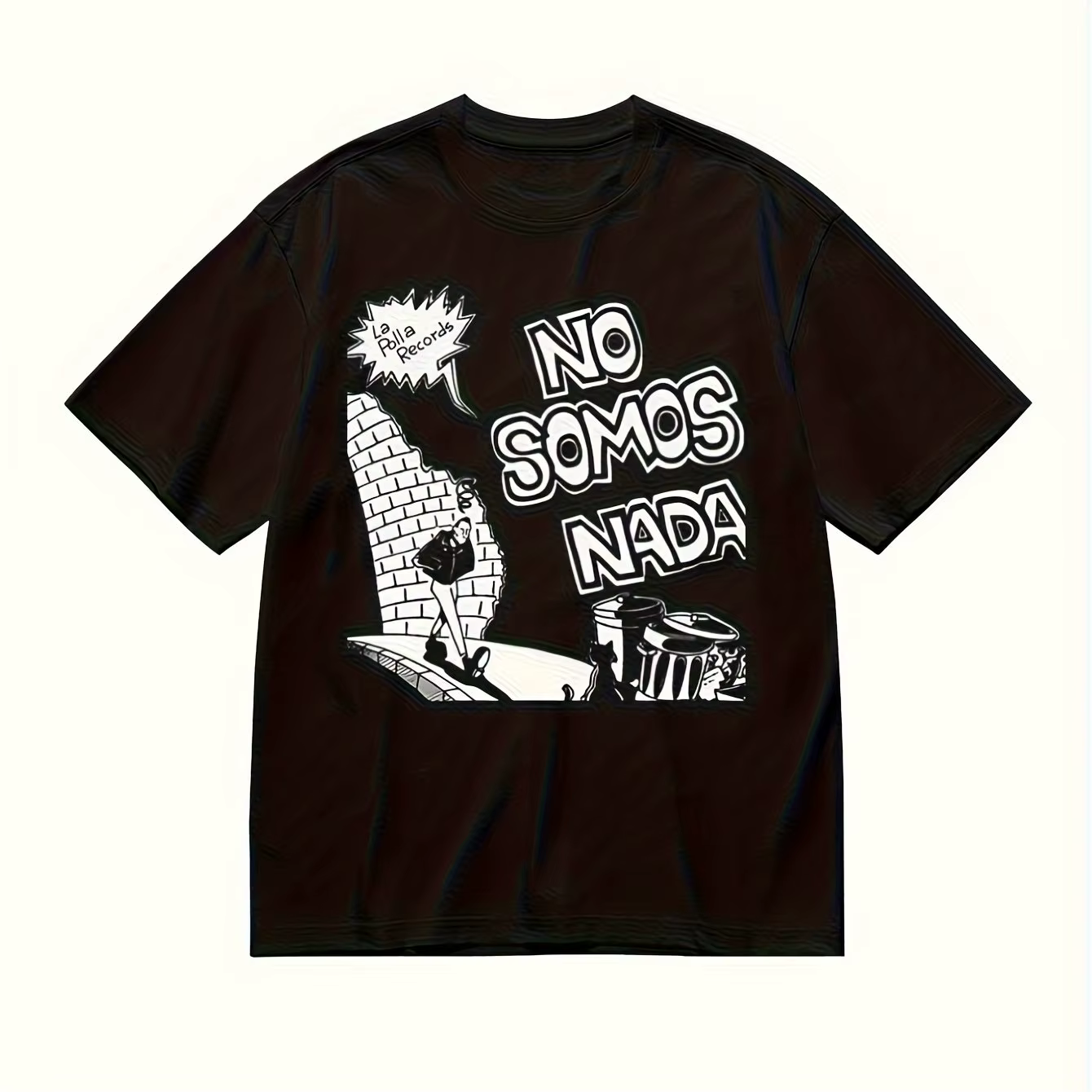T-shirt graphique punk rock noir pour hommes La Polla Records Message de protestation espagnol NO SO