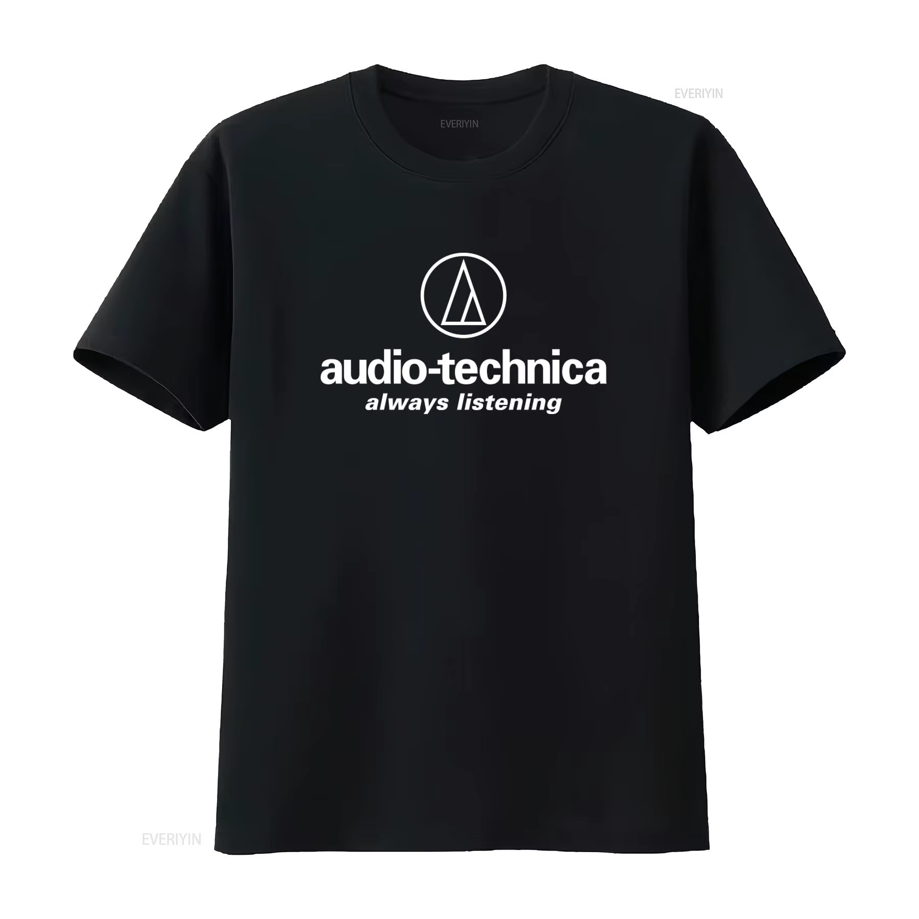 T-shirt avec logo Audio Technica, design Always Listening, couleur noire, qualité supérieure, parfai