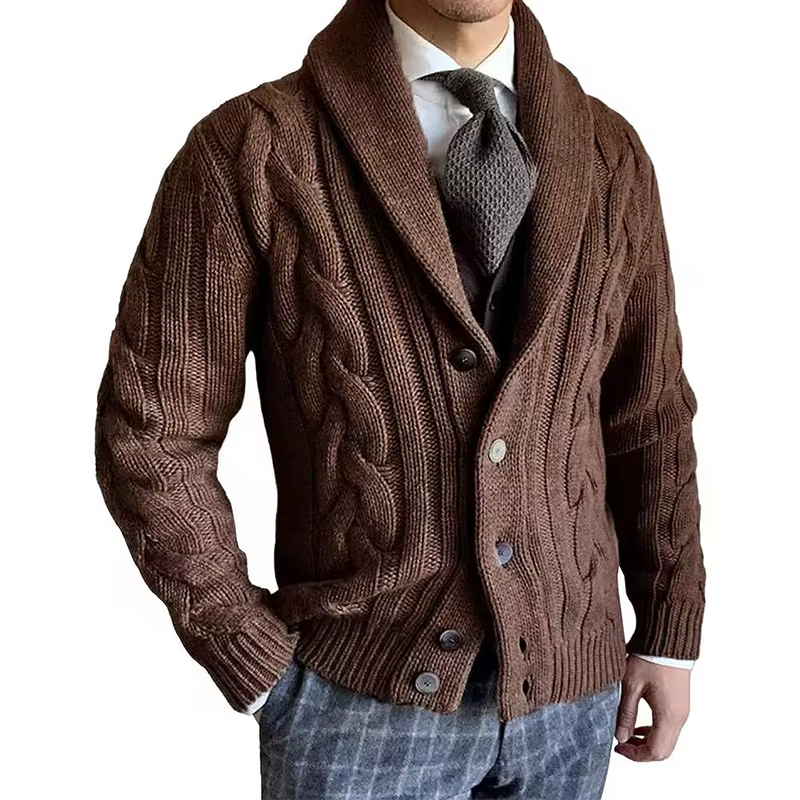 Nouveau cardigan tricoté automne/hiver 2026 pour homme, pull polo à manches longues torsadé à motif