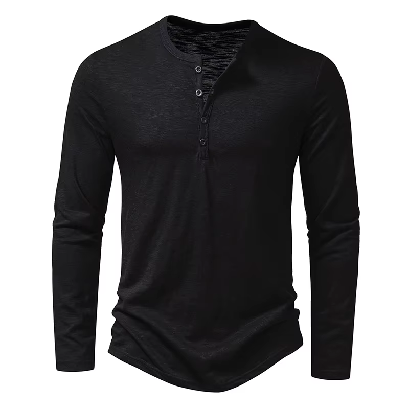 T-shirt Henley à manches longues pour homme, décontracté, en coton, avec boutons, basique, pour un u