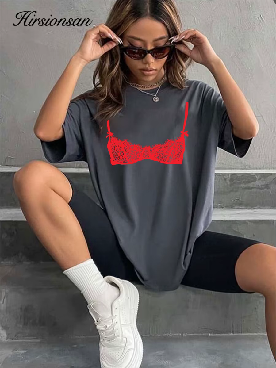 T-shirt Hirsionsan 100 % coton pour femme, nouvelle collection été 2026, coupe oversize, couleur uni