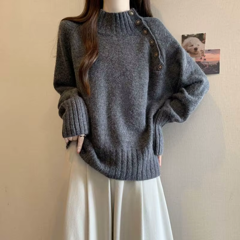 Pull tricoté à col mi-haut pour femmes, vêtements Y2k, Vintage, chaud, élégant, léger, à la mode, 20