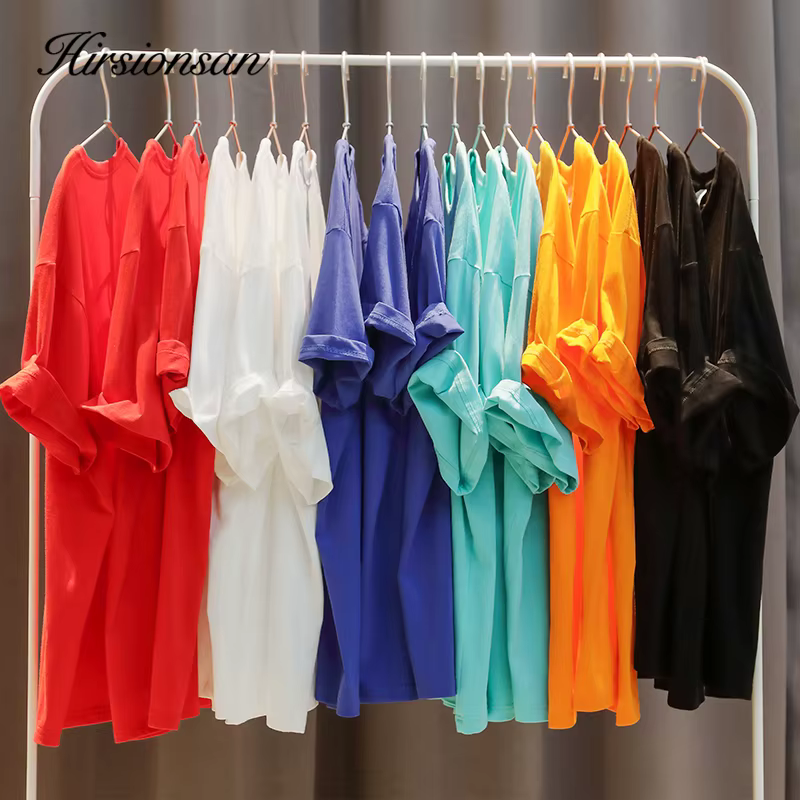 Hirsionsan-T-shirt à manches courtes pour femme, streetwear simple et doux, en coton, couleur unie,