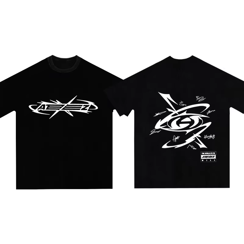 T-Shirt Délavé en Coton Vintage pour Homme et Femme, Streetwear, Hip Hop, Harajuku, Album Ateez The 