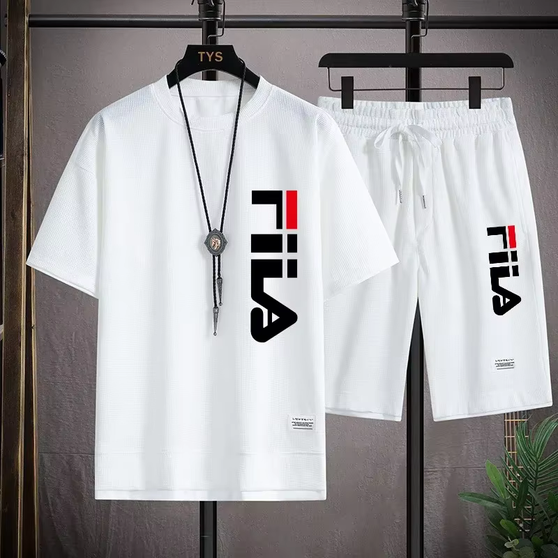 Ensemble T-shirt et short imprimé pour homme, ensemble gaufré confortable pour le sport et les loisi