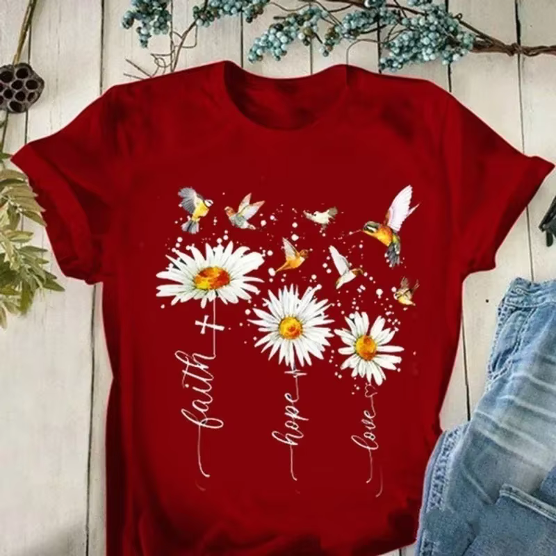 T-shirt manches courtes col rond femme, estival et estival, avec Faith Manucure Love Destroy AndrPri