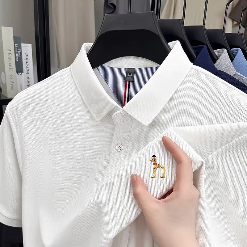 Polo à manches courtes pour hommes, Design de marque, T-Shirt à revers, nouveau chien exquis brodé, 