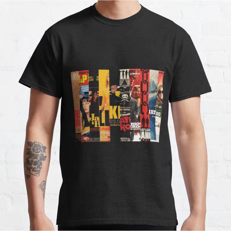 Tarantino Ten 80s film vintage Pulp fiction T-shirt à manches courtes et col rond pour hommes grande