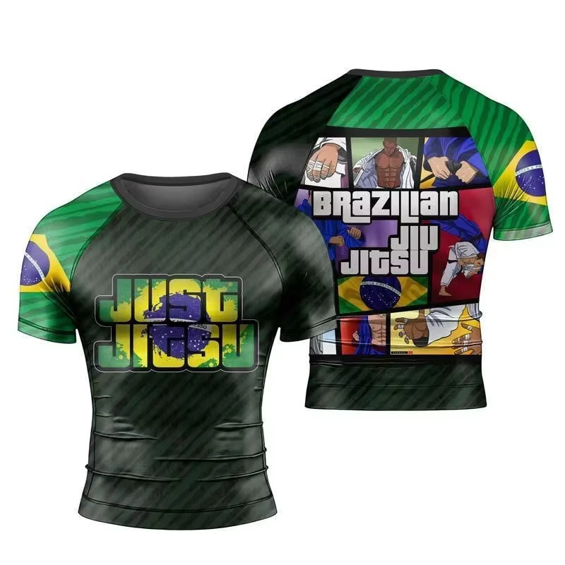 T-shirt de Jiu-Jitsu Brésilien pour Hommes 2026 – Haut de Sport à Manches Courtes pour Grappling, Fi
