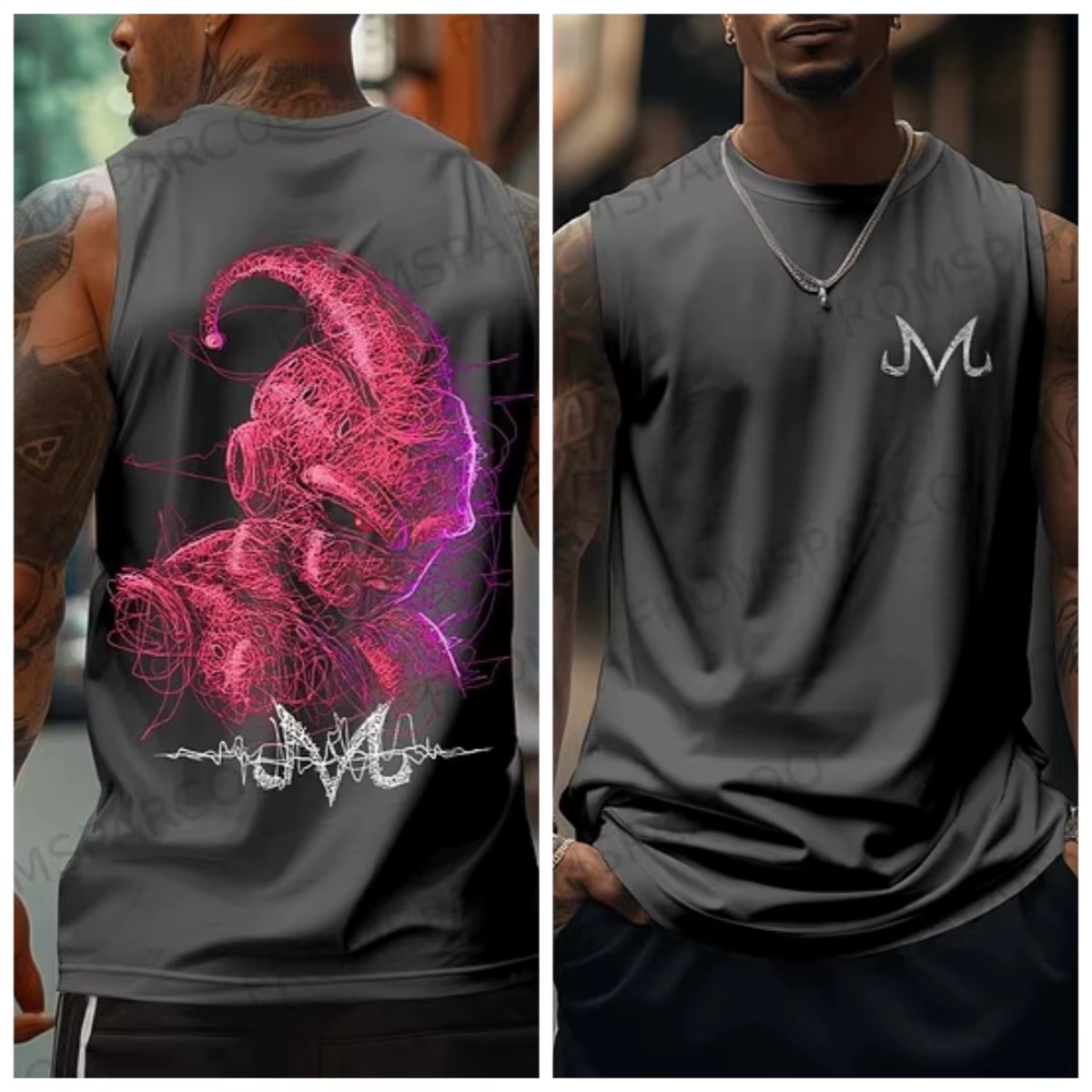 Débardeur de dessin animé de démon rose pour hommes, chemise musculaire sans manches avec imprimé gr