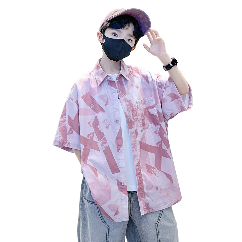 Chemise d'été élégante de couleur rose pour enfants, chemisiers à manches courtes de haute qualité p