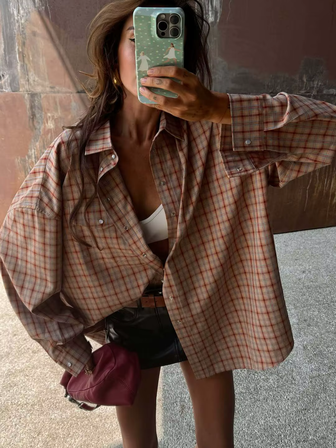 Chemise à carreaux pour femmes, style vintage américain, automne 2025, coupe décontractée, veste amp