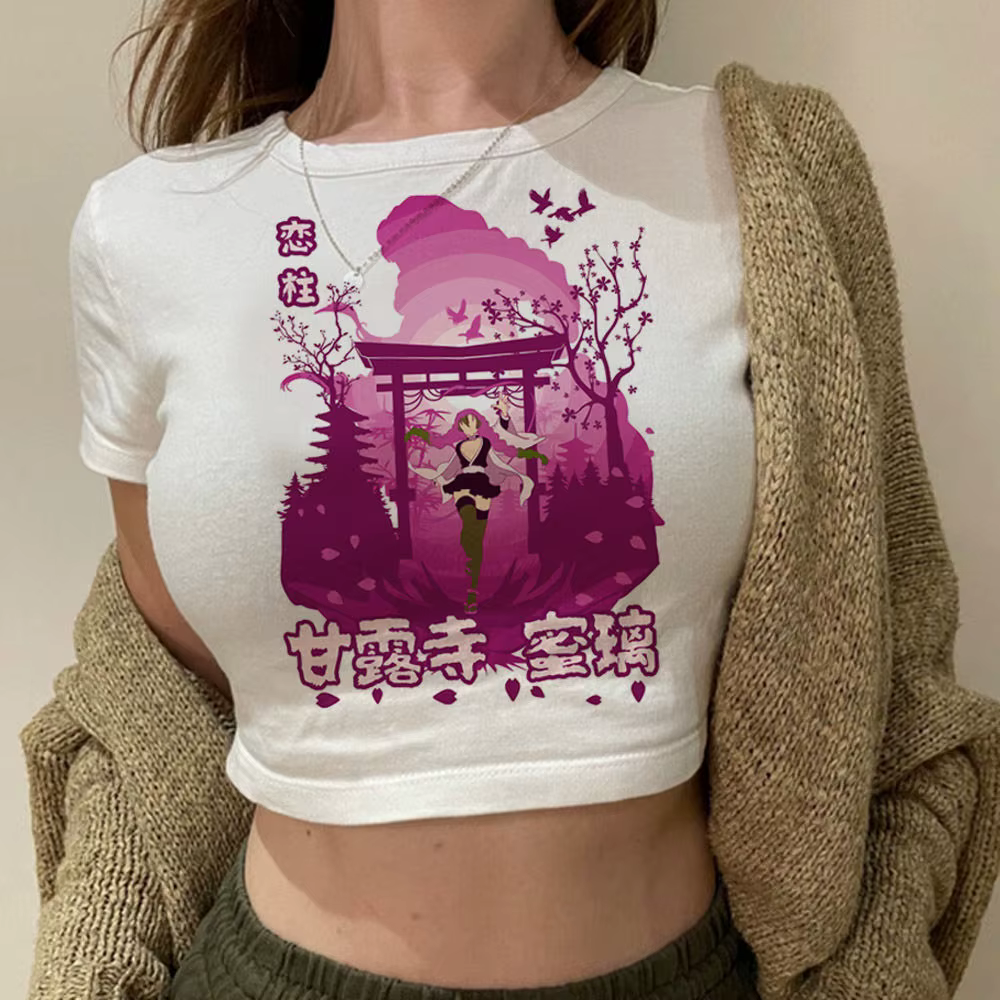 Demon Slayer crop top vintage corset Slim Fit mignon gyaru recadré années 2000 esthétique coquette f