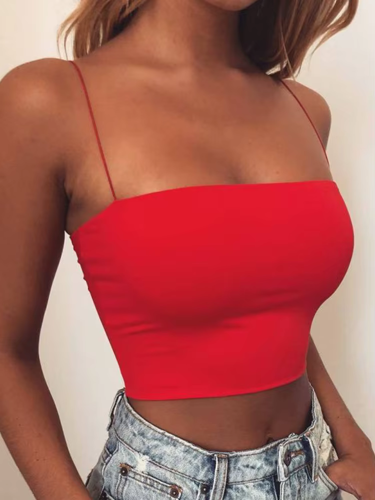 Camisole simple à bretelles spaghetti pour femmes, haut court, haut tubulaire, tambour sexy, fibrcon