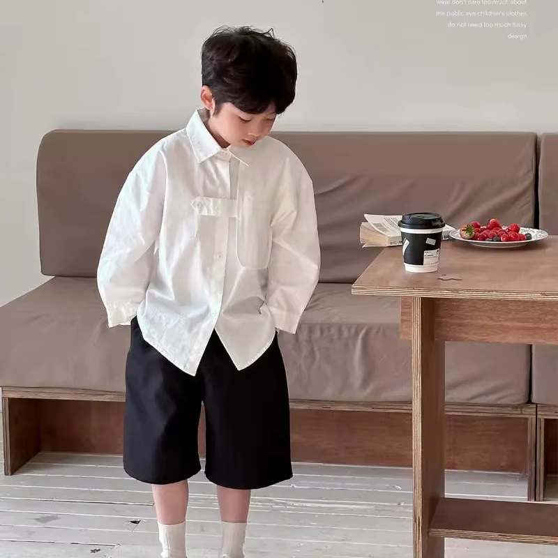 Chemise à manches longues pour garçons, 90-140cm, nouveau Style, décontracté, blanc pur, pour enfant