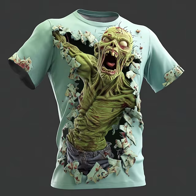 T-shirt à manches courtes pour hommes, imprimé squelette d'halloween en 3D, été, extérieur, décontra