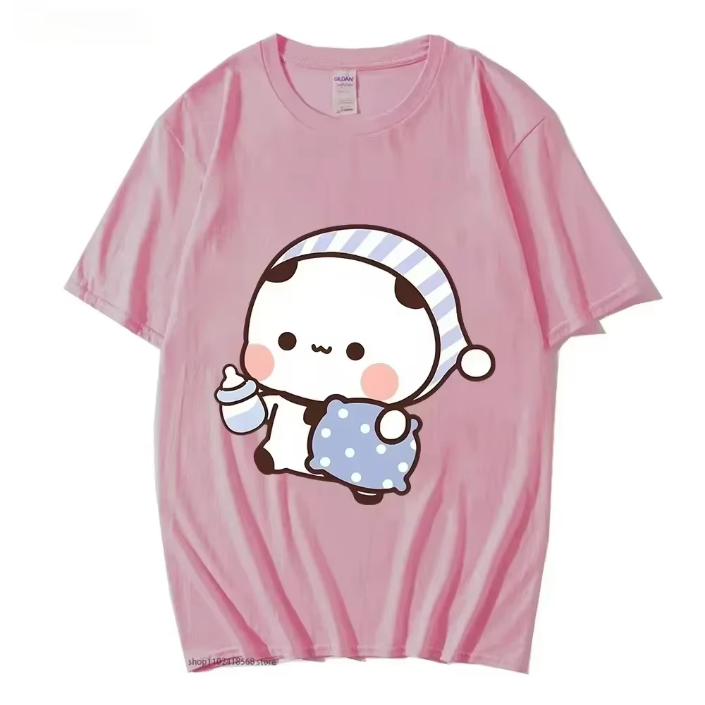 Couple t-shirt mignon BuBu Panda va dormir avec DuDu ours graphique t-shirt femmes vêtements manches