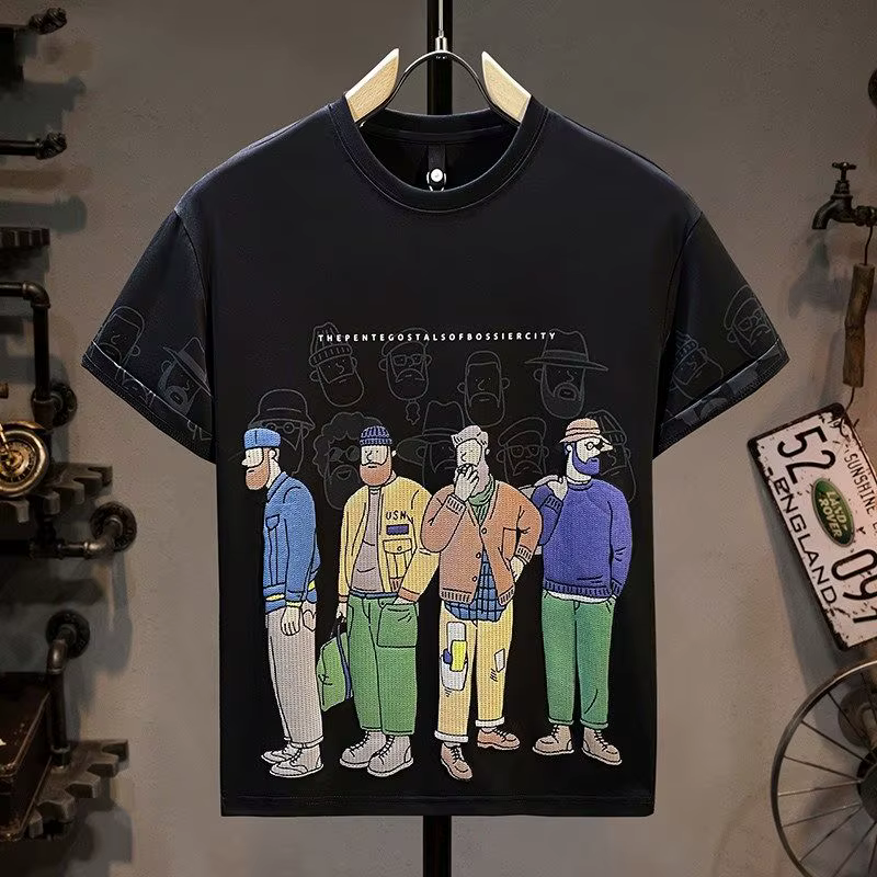 T-Shirt à manches courtes pour hommes, tendance, imprimé de dessin animé, col rond, ample, décontrac