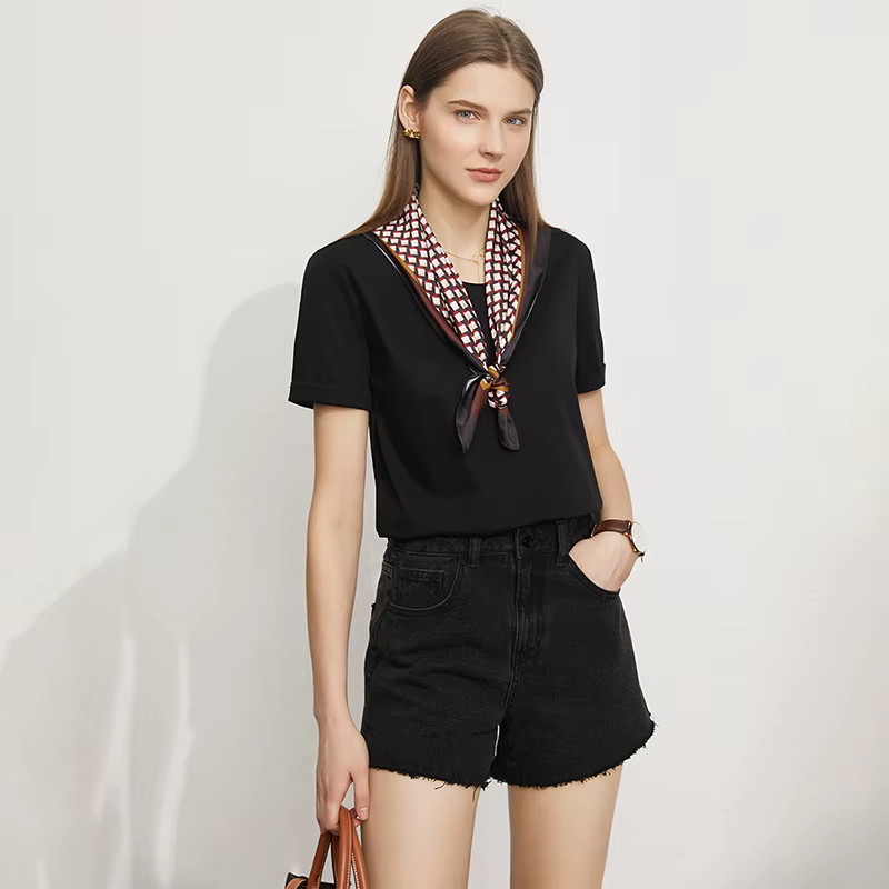 AMII Top femmes 2025 été nouveau col rond manches courtes décontracté t-shirts polyvalent tricot bro