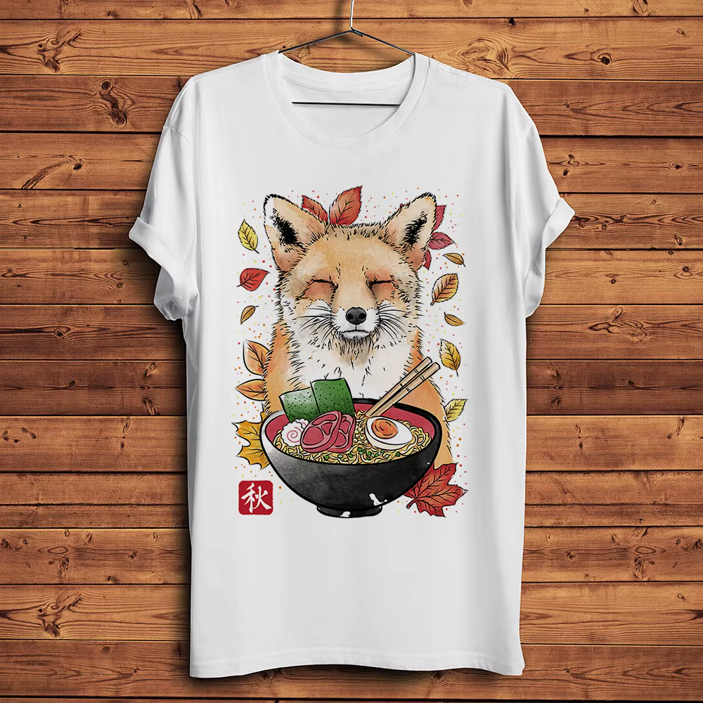 Aquarelle renard rouge drôle naturel t-shirt hommes à manches courtes col rond décontracté anime t-s