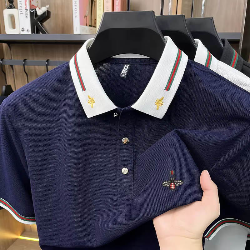 Designer marque de luxe à manches courtes polo shirt hommes été mode petite abeille broderie affaire