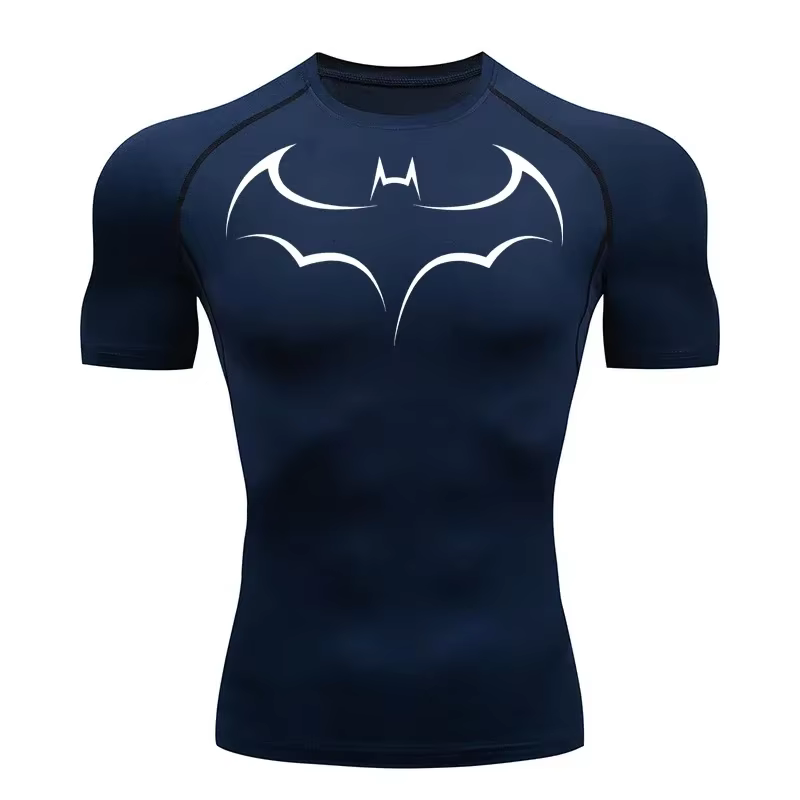 T-shirt de compression moulant pour homme à imprimé chauve-souris, à manches courtes, pour la course