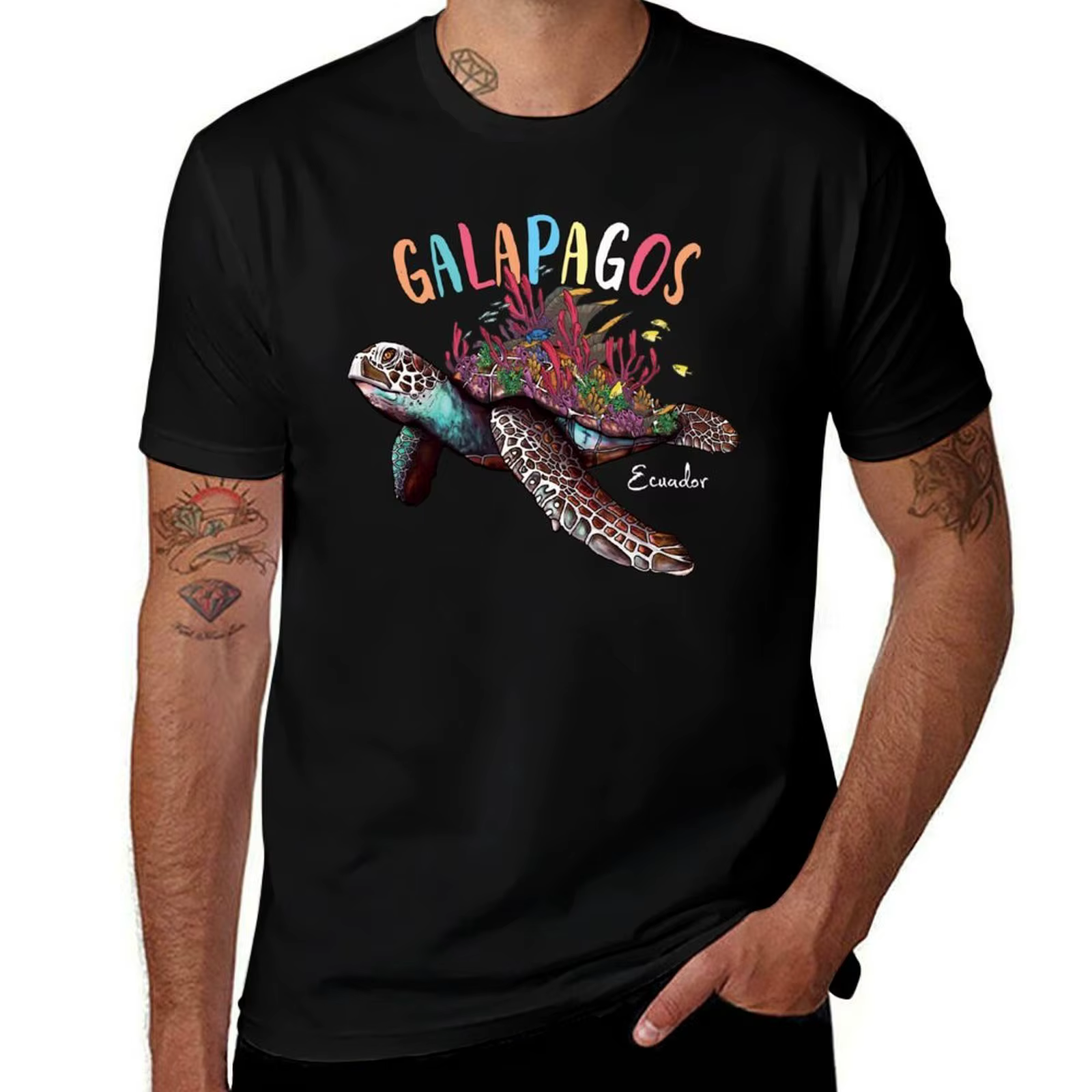 T-shirt pour hommes, corail, récif, îles Galapagos, Équateur, T-shirt athlétique à séchage rapide