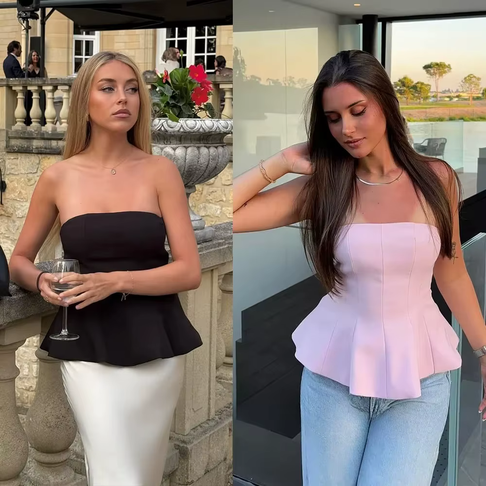 KONDALA Sexy beurre jaune Cami volants bustier tubulaire femmes mode 2025 été sans bretelles Y2K fil