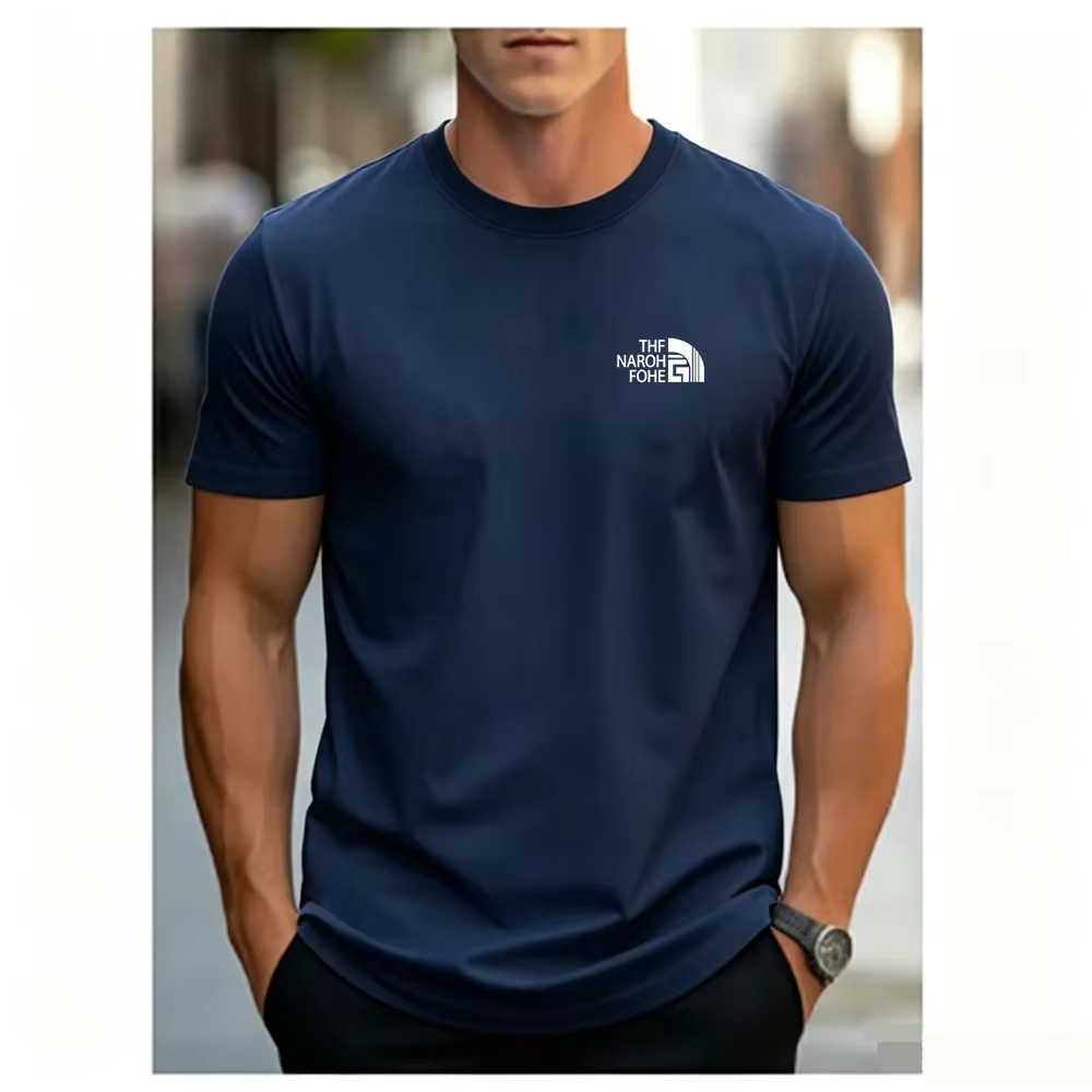 T-shirt pour homme simple et tendance, couleur unie, avec impression de motifs simples, haut décontr