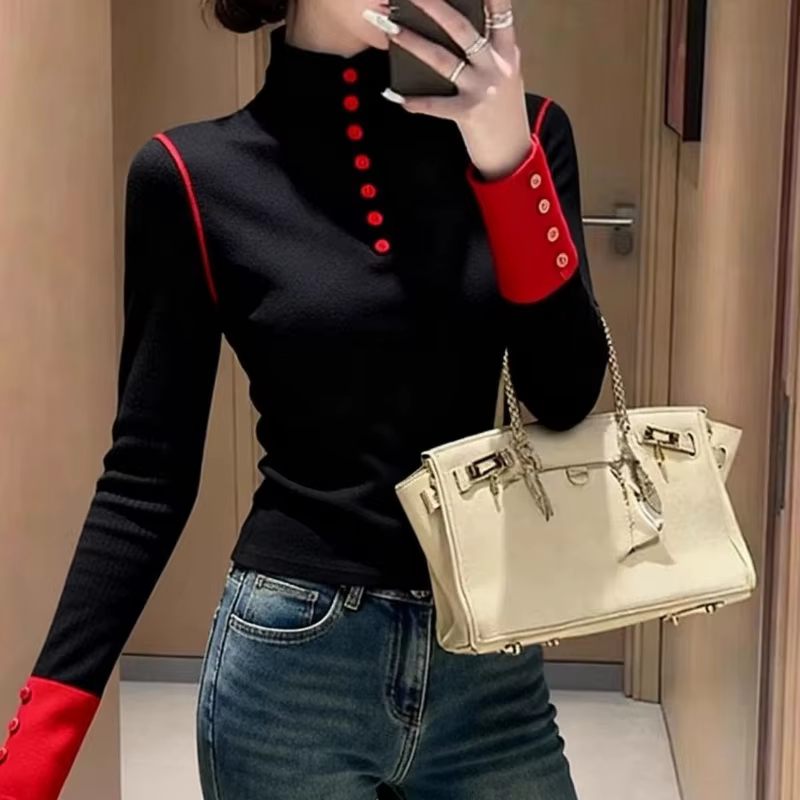 Tops à manches longues pour femmes, style streetwear, patchwork contrasté, nouveaux vêtements pour f